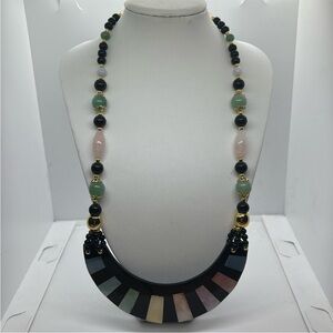 Lee Sands Rainbow Inlay Multicolor Beaded Collar Necklace NWT